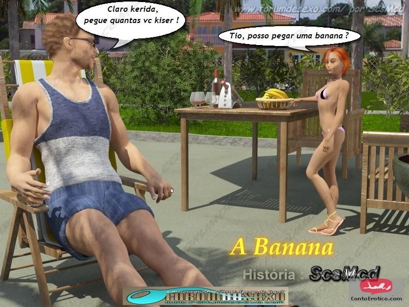 Novinha agasalhando a banana do tio